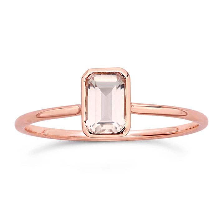 14K Rose Gold Emerald-Cut Rose Quartz-Set Ring