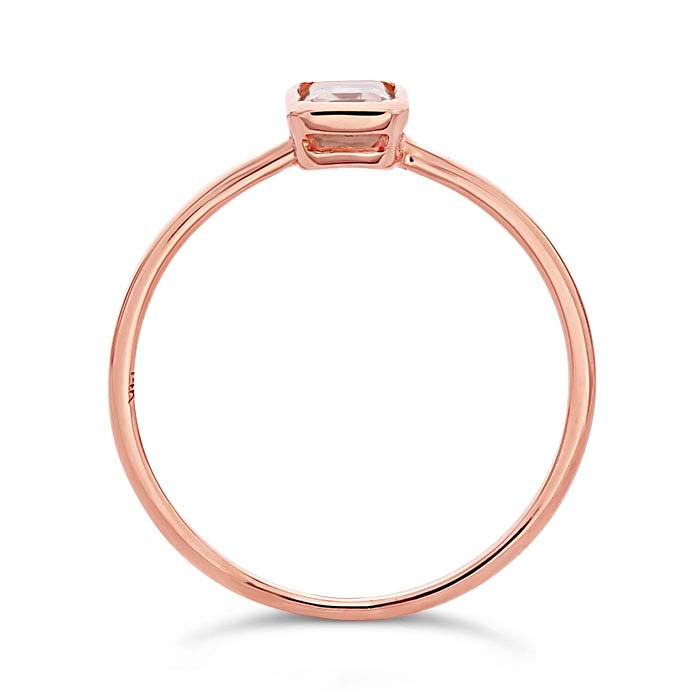 14K Rose Gold Emerald-Cut Rose Quartz-Set Ring