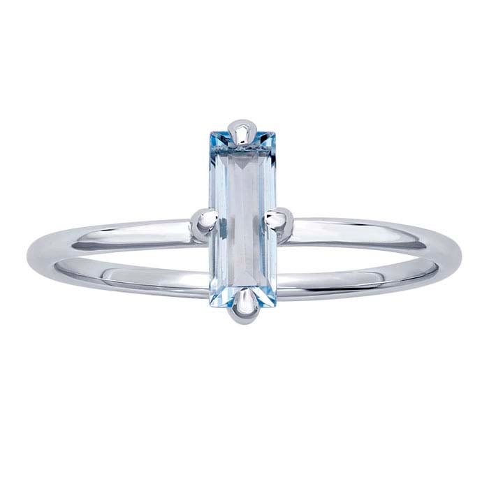 14K White Gold Baguette Sky Blue Topaz-Set Ring
