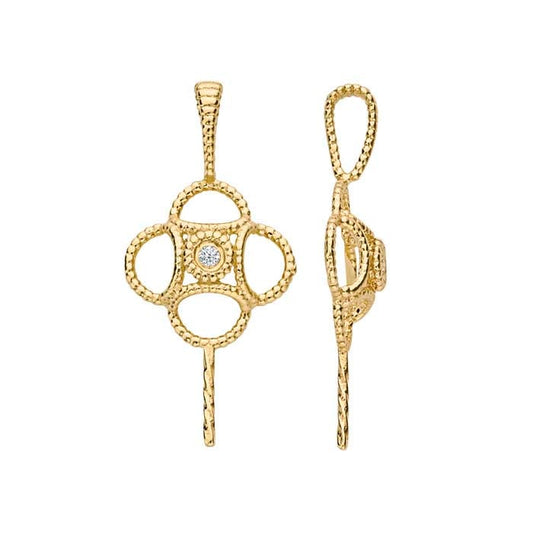 14K Yellow Gold Diamond-Set Filigree Pearl Pendant Mounting