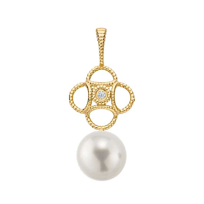 14K Yellow Gold Diamond-Set Filigree Pearl Pendant Mounting