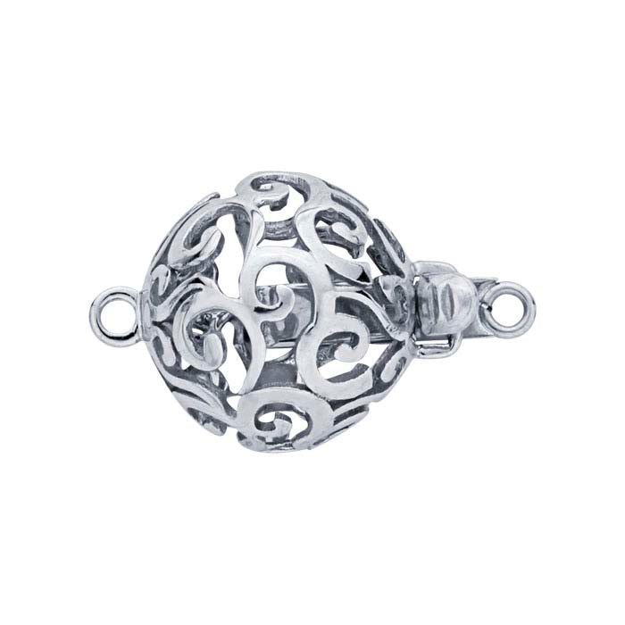 14K White Gold 18.4 x 12mm Round Open Swirl Bead Safety Clasp