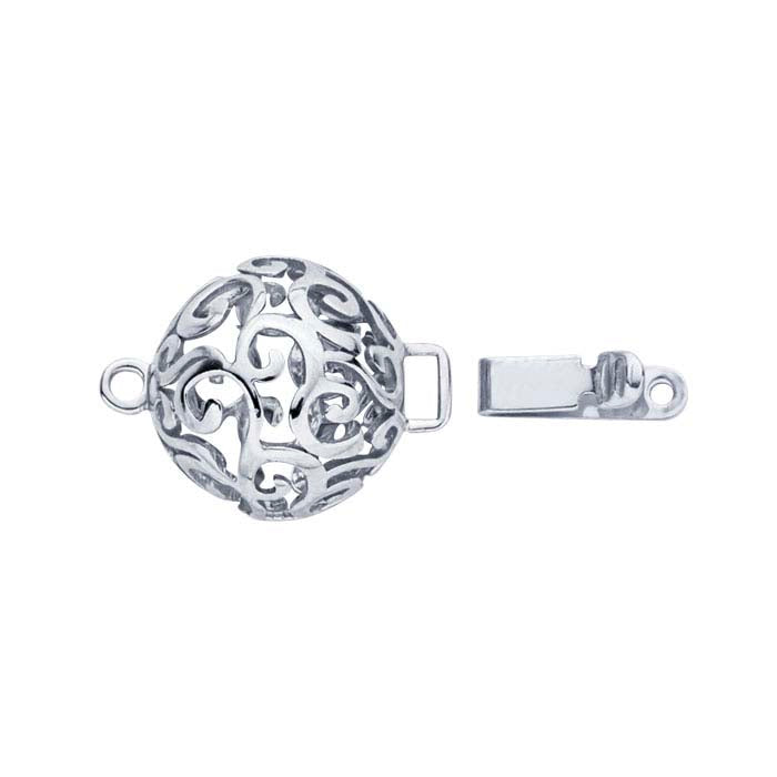 14K White Gold 18.4 x 12mm Round Open Swirl Bead Safety Clasp