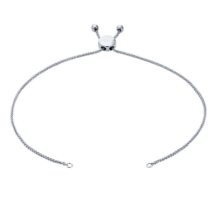14K White Gold 1mm Diamond-Cut Wheat Chain Bracelet Component, Adjustable