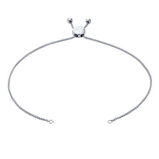 14K White Gold 1mm Diamond-Cut Wheat Chain Bracelet Component, Adjustable