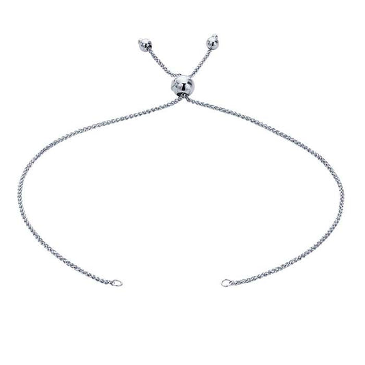 14K White Gold 1mm Diamond-Cut Wheat Chain Bracelet Component, Adjustable