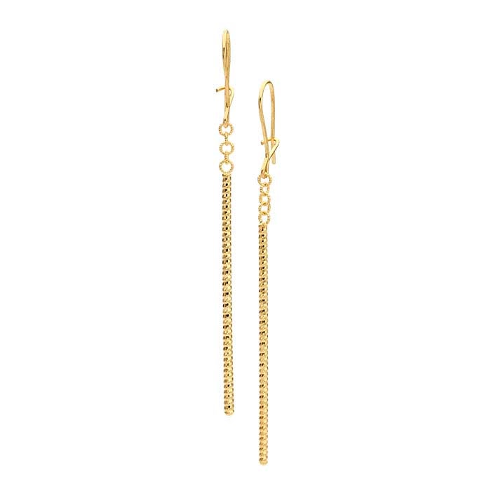 14K Yellow Gold Diamond-Cut Bar Drop Earrings