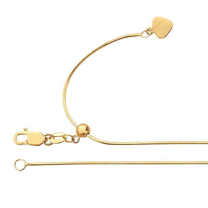 14K Yellow Gold 0.8mm Eight-Sided Seamed Snake Chain, Adjustable