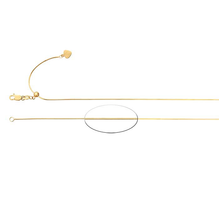 14K Yellow Gold 0.8mm Eight-Sided Seamed Snake Chain, Adjustable