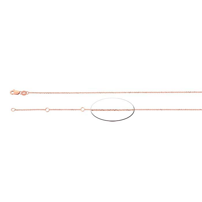 14K Rose Gold 0.9mm Beveled Oval Cable Chain, Adjustable