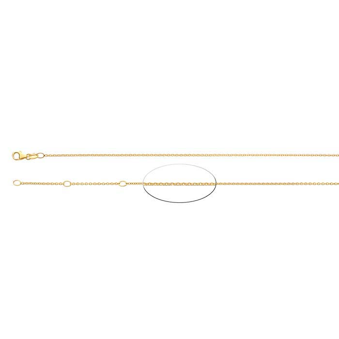 14K Yellow Gold 1.1mm Oval Cable Chain, Adjustable