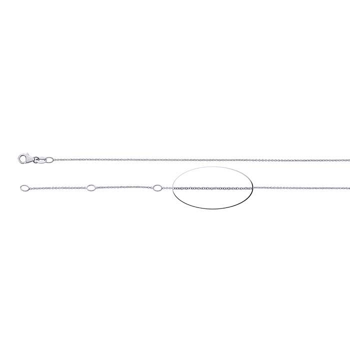 14K White Gold 0.8mm Oval Cable Chain, Adjustable