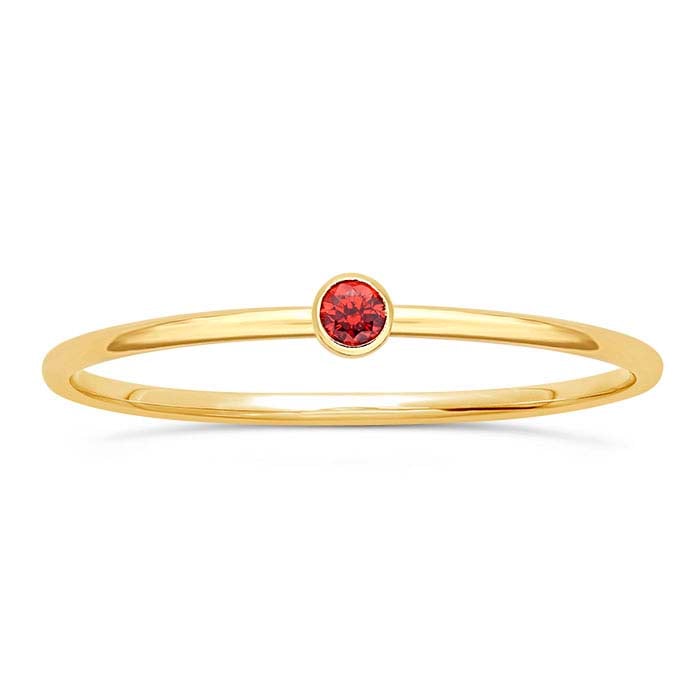 Anello in Oro Giallo 14/20 Riempito con CZ Rosso Impostato
