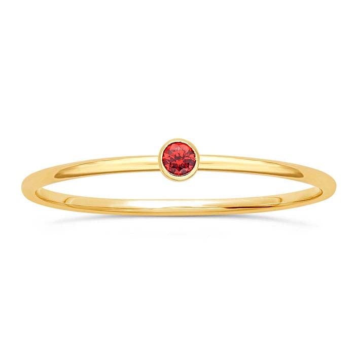Anello in Oro Giallo 14/20 Riempito con CZ Rosso Impostato