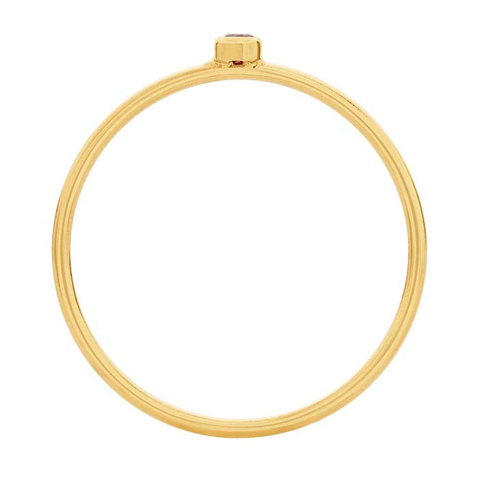 Anello in Oro Giallo 14/20 Riempito con CZ Rosso Impostato