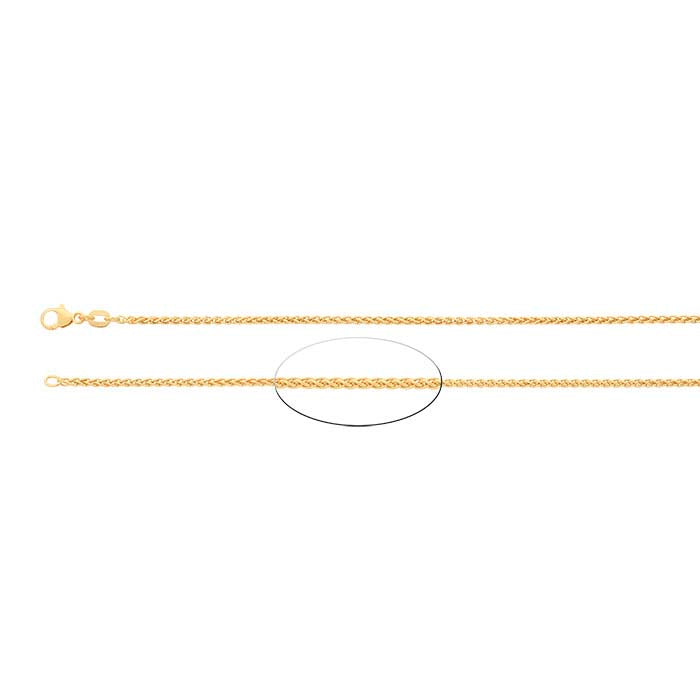 14K Yellow Gold 1.8mm Round Wheat Chain