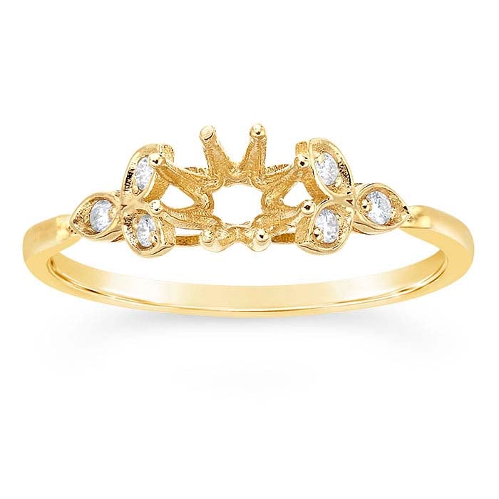 14K Yellow Gold 6 x 4mm Oval Semi-Mount Engagement Ring Mounting
