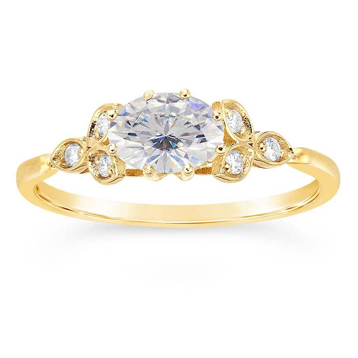 14K Yellow Gold 6 x 4mm Oval Semi-Mount Engagement Ring Mounting