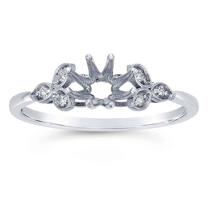 14K White Gold 6 x 4mm Oval Semi-Mount Engagement Ring Mounting