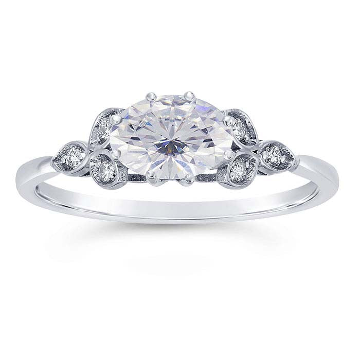 14K White Gold 6 x 4mm Oval Semi-Mount Engagement Ring Mounting