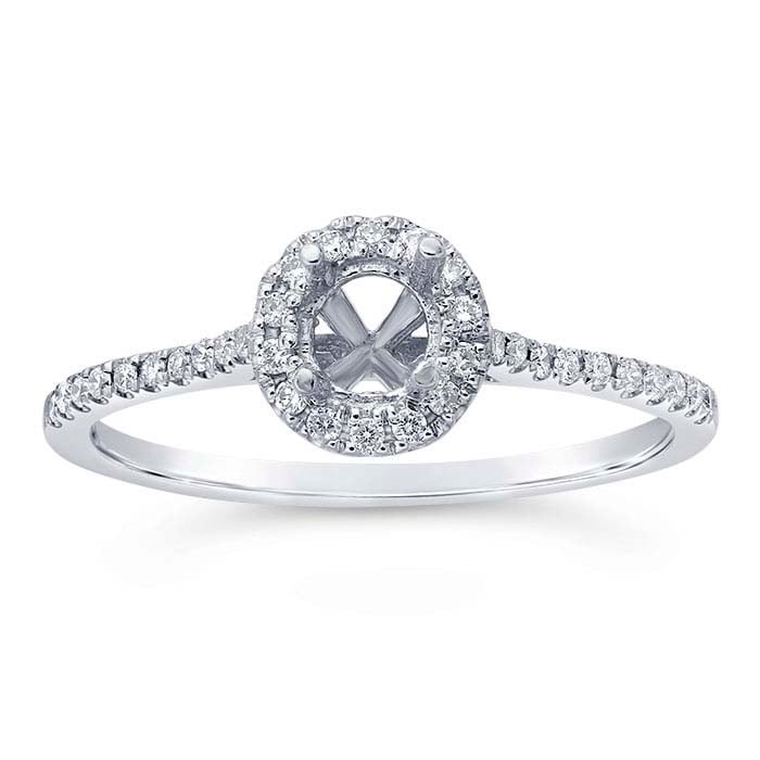 14K White Gold 4.8mm Round Semi-Mount Halo Engagement Ring Mounting