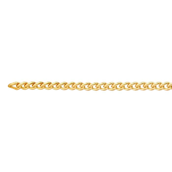 Cadena plana eslabón curb de 1.8 mm chapada en oro amarillo 14/20, por pie