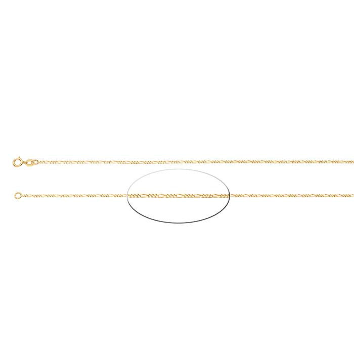 14K Żółte Złoto 1,2 mm Diamentowo Cięty Łańcuszek Figaro