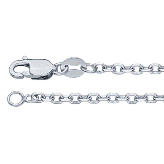 14K White Gold 1.8mm Beveled Oval Cable Chain