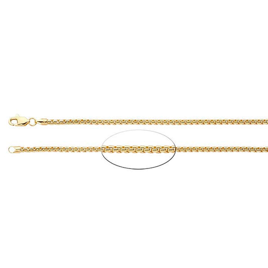 14K Yellow Gold 2.5mm Hollow Rounded Box Chain