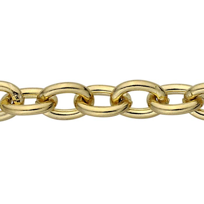 Catena a cavo ovale in ottone placcato oro giallo, bobina da 3,05 m