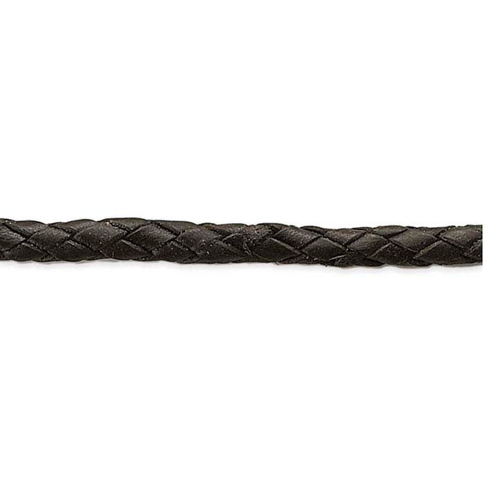 Black Machine-Braided Leather Cord, 10 Meters