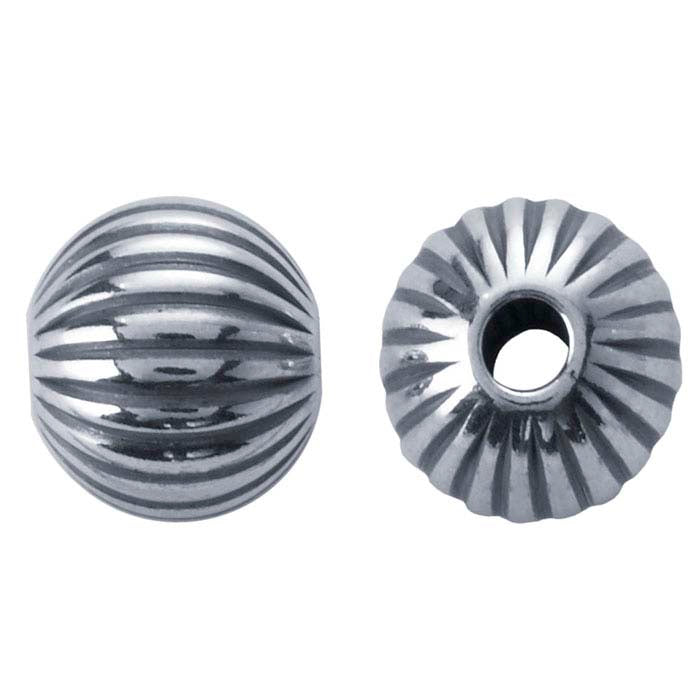 Sterling Silver Oxidized 6mm Round Corrugated Seamless Bead