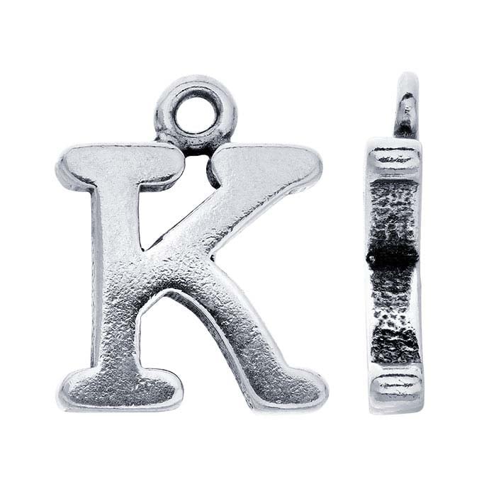 Sterling Silver Block Alphabet Charm, "K"