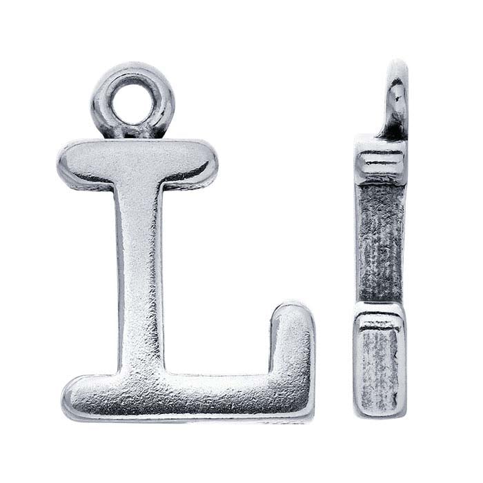 Sterling Silver Block Alphabet Charm, "L"