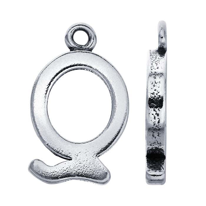 Sterling Silver Block Alphabet Charm, "Q"