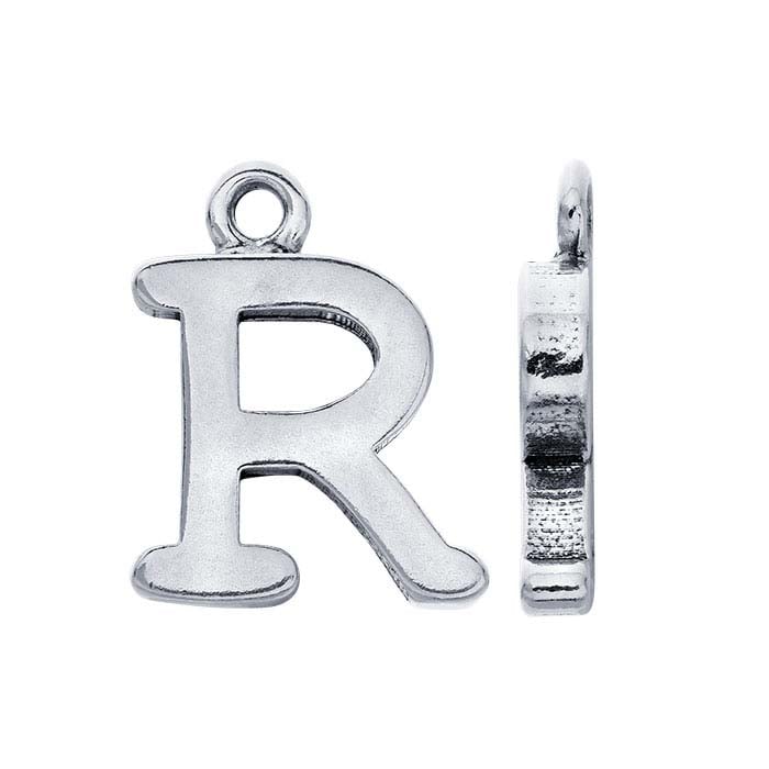 Sterling Silver Block Alphabet Charm, "R"