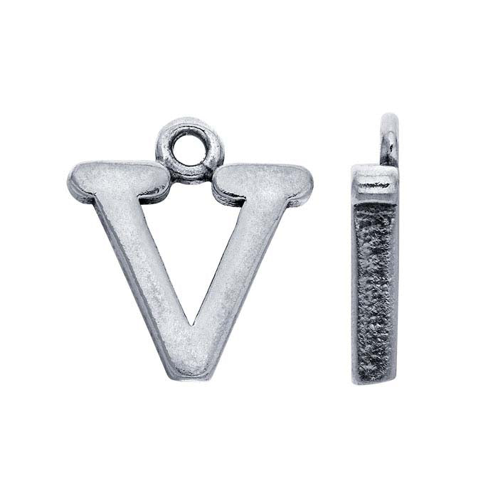 Sterling Silver Block Alphabet Charm, "V"