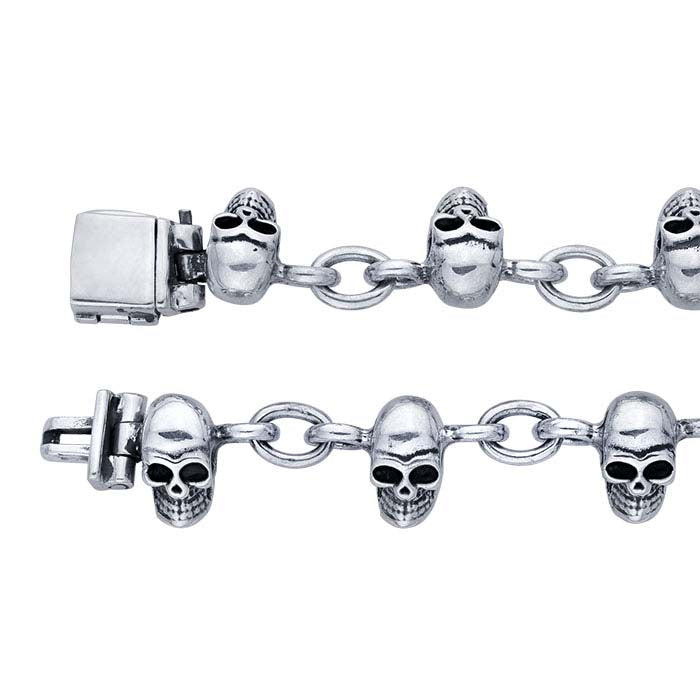 Sterling Silver Nine Skull Heads Bracelet