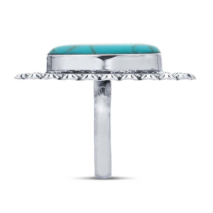 Sterling Silver Ring with Oval Imitation Turquoise