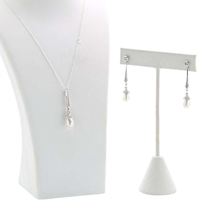 Sterling Silver CZ-Set White Freshwater Pearl Drop Post Earrings
