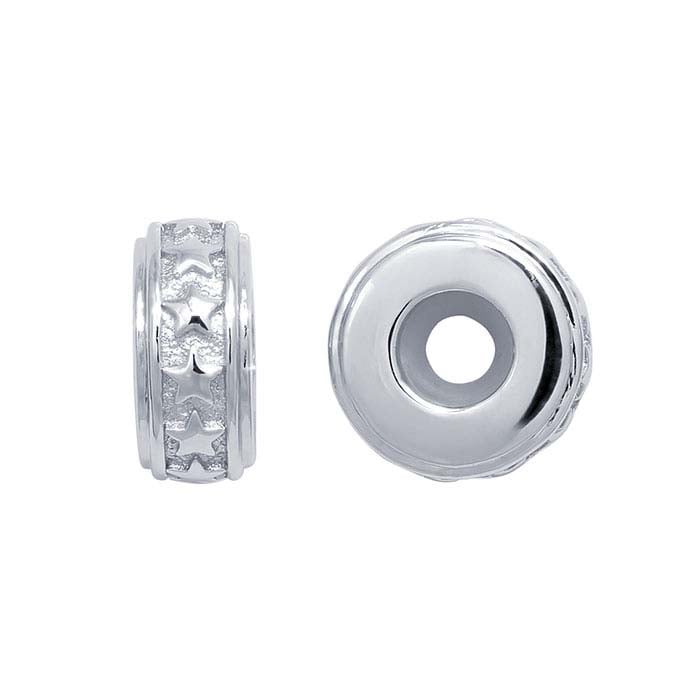 Sterling Silver 9 x Roundel "Smart" Stars Bead with Silicone Insert