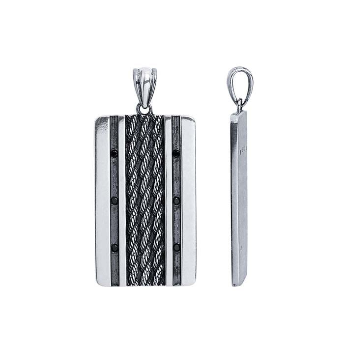 Sterling Silver Dog Tag Pendant with Rope Inlay