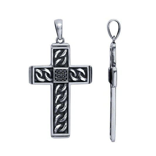 Sterling Silver Onyx-Set Cross Pendant