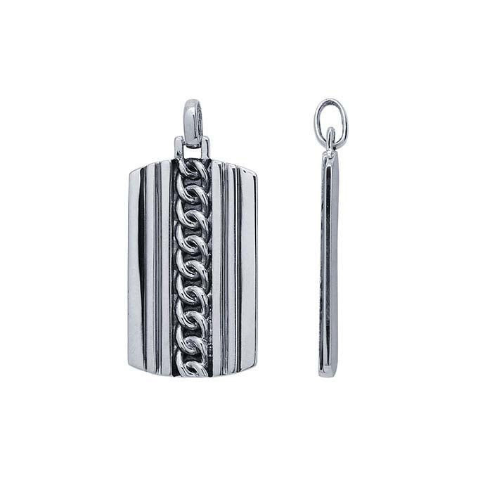 Sterling Silver Dog Tag Pendant with Chain Inlay