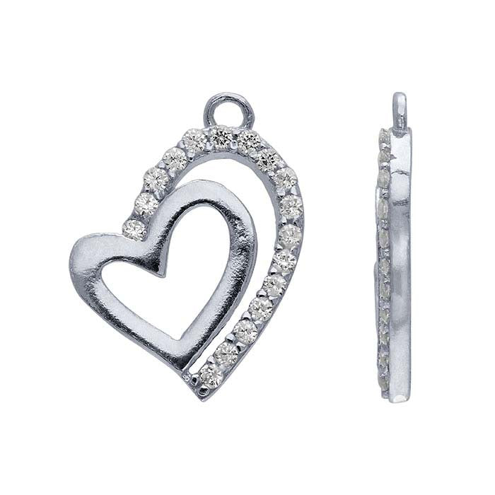 Sterling Silver CZ-Set Heart Charm