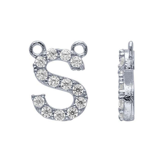 Sterling Silver CZ-Set Alphabet Festoon Pendant, S