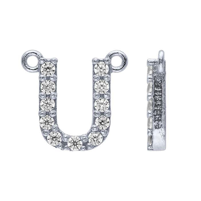 Sterling Silver CZ-Set Alphabet Festoon Pendant, U