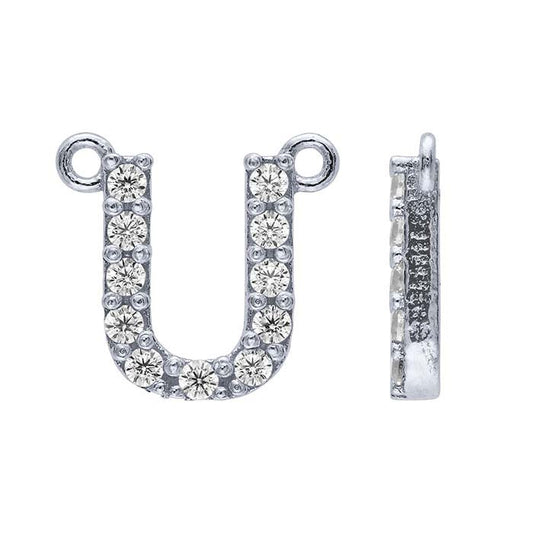 Sterling Silver CZ-Set Alphabet Festoon Pendant, U