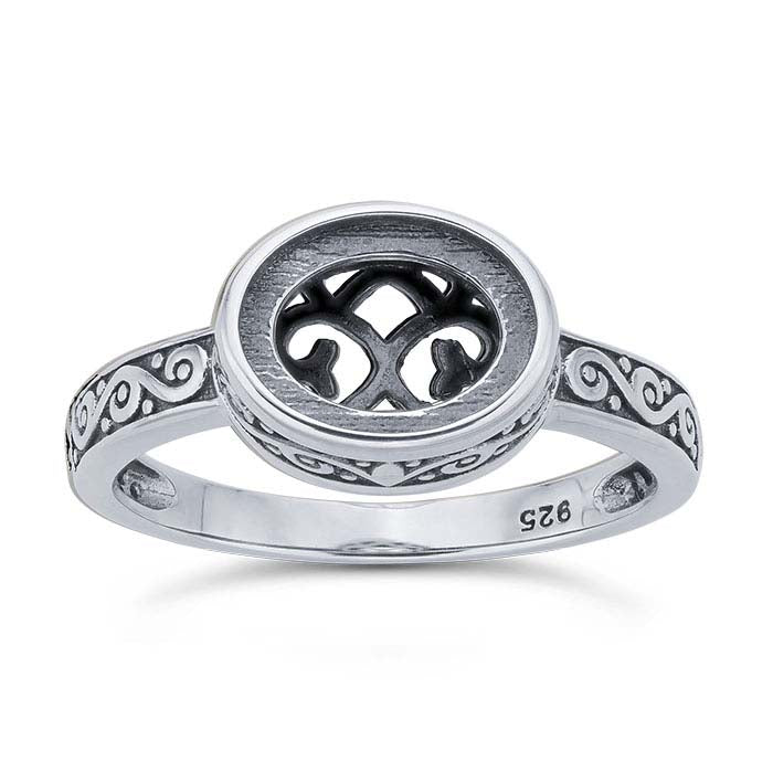 Sterling Silver Scroll 9 x 7mm Oval Cabochon Ring Mounting