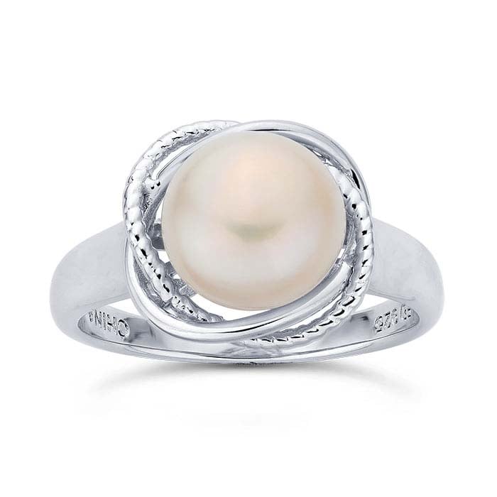 Bague en argent sterling à tissage ouvert avec perles d'eau douce blanches serties